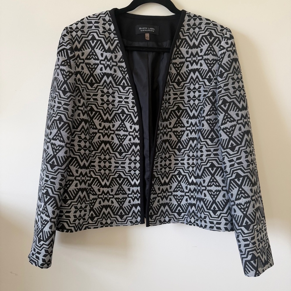 Evan Picone Black & Gray Geometric Open Blazer Size 14